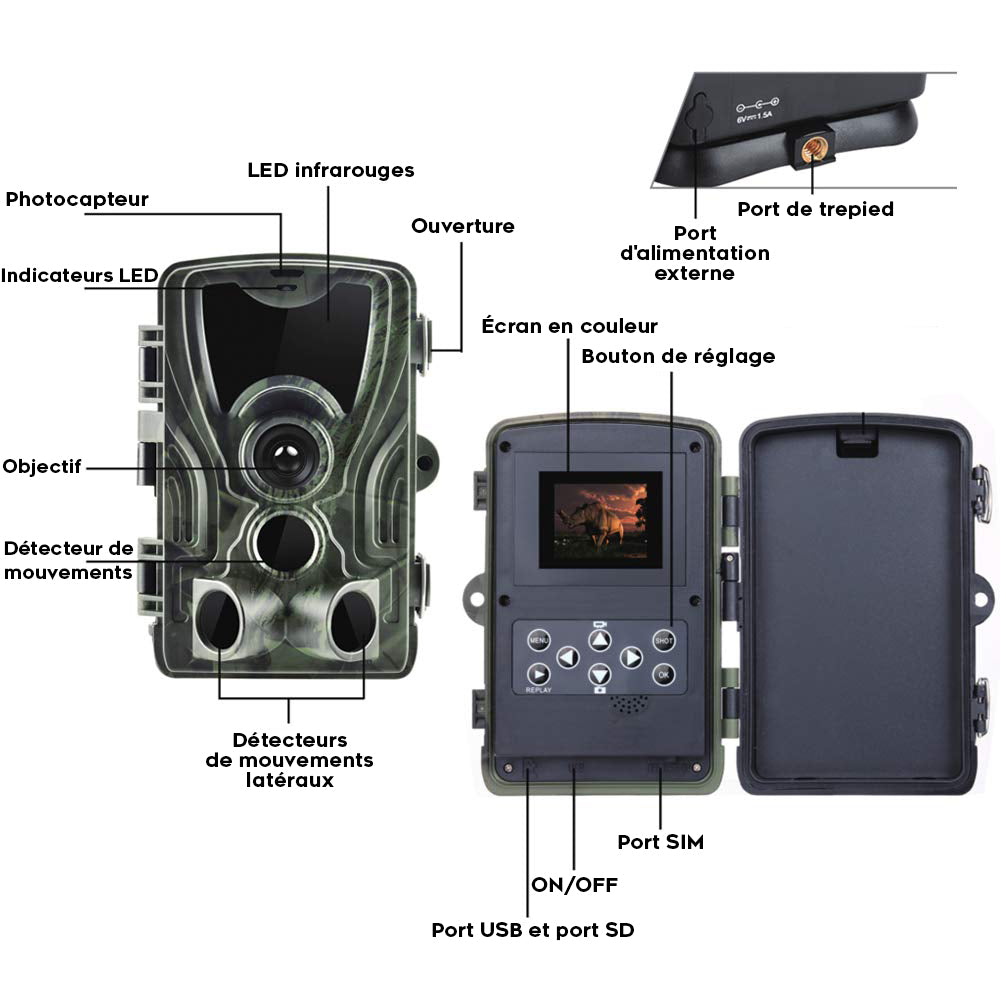 HD Nachtzicht jachtcamera met scherm en batterij